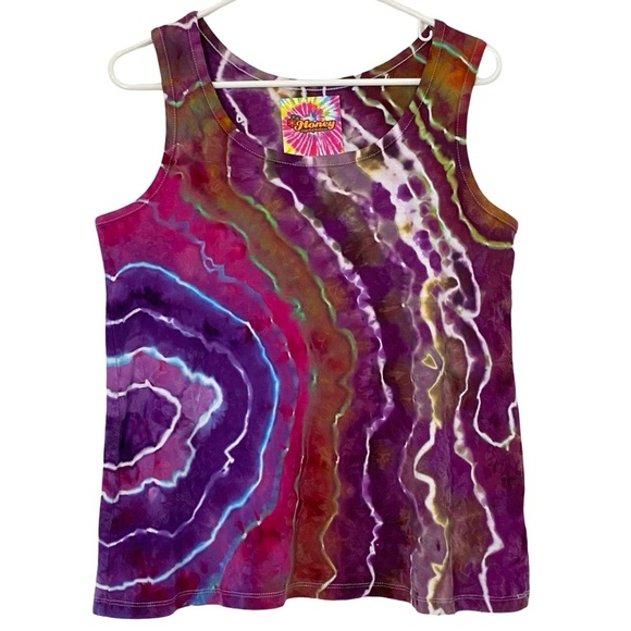 Handmade Geode Tie Dye Tank Top Womens Size XL Wide Strap Upcycled Pink Purple - Picture 1 of 7